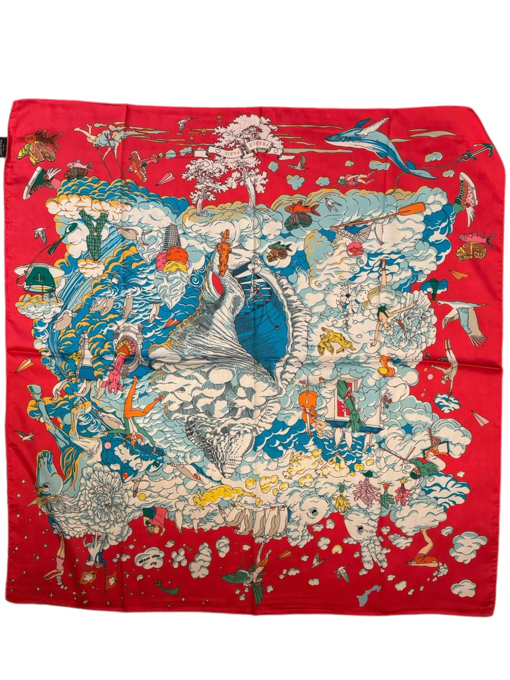 Luxury 90cm Silk SUR MON NUAGE Scarf Red